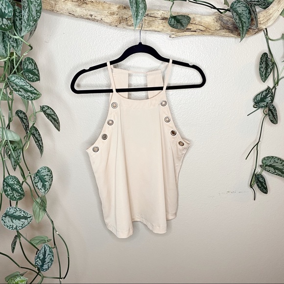 Sans Souci Tops - Sans Souci Nude Grommet Open Back Halter Top